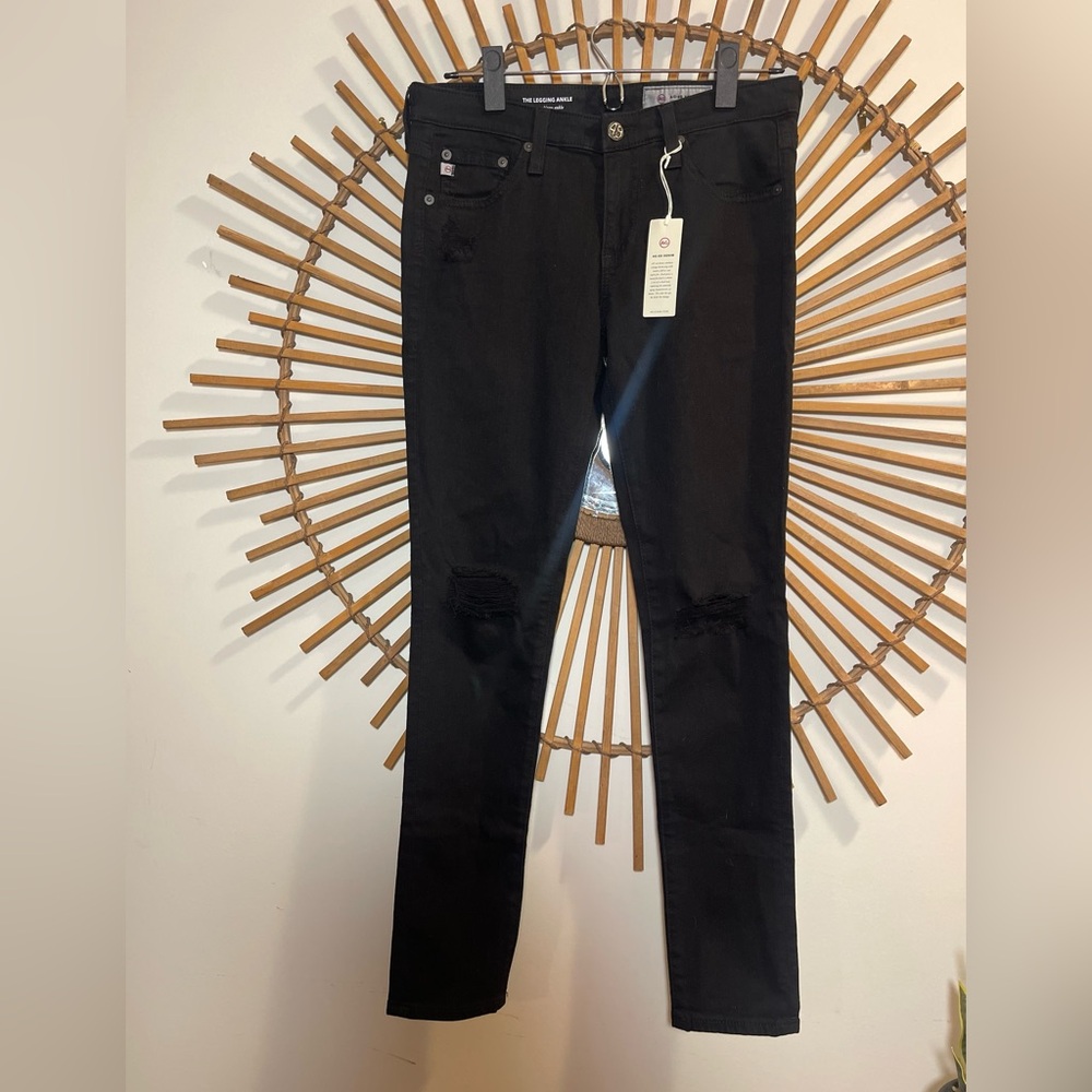 AG Adriano Goldshmeid Distressed The Legging Ankle Super SkinnyJeans Black NWT